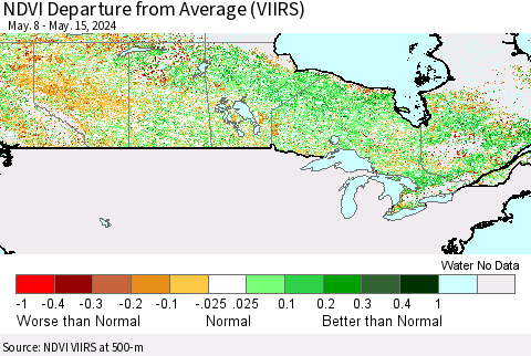 Canada NDVI Departure from Average (VIIRS) Thematic Map For 5/8/2024 - 5/15/2024