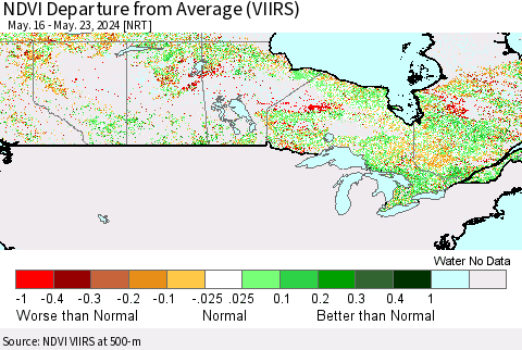 Canada NDVI Departure from Average (VIIRS) Thematic Map For 5/16/2024 - 5/23/2024