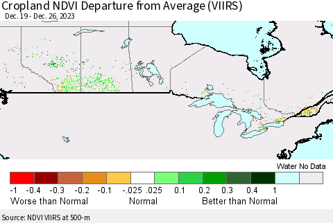 Canada Cropland NDVI Departure from Average (VIIRS) Thematic Map For 12/19/2023 - 12/26/2023