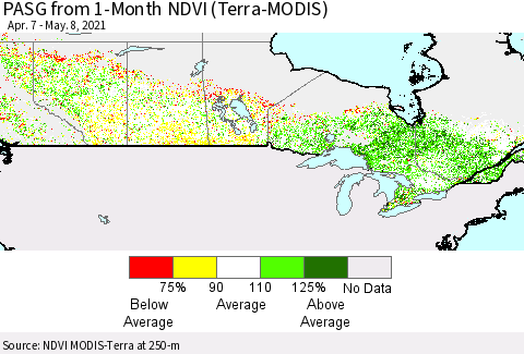 Canada PASG from 1-Month NDVI (Terra-MODIS) Thematic Map For 5/1/2021 - 5/8/2021