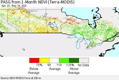 Canada PASG from 1-Month NDVI (Terra-MODIS) Thematic Map For 5/17/2021 - 5/24/2021