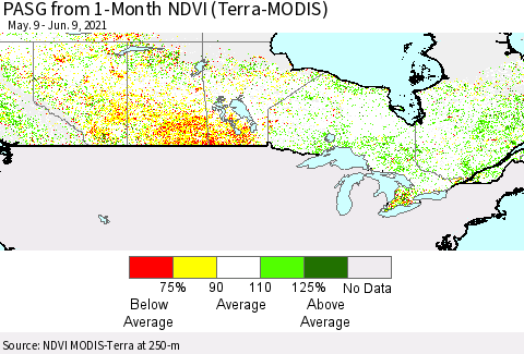 Canada PASG from 1-Month NDVI (Terra-MODIS) Thematic Map For 6/2/2021 - 6/9/2021