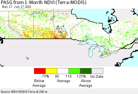 Canada PASG from 1-Month NDVI (Terra-MODIS) Thematic Map For 6/10/2021 - 6/17/2021