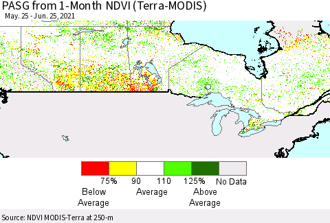 Canada PASG from 1-Month NDVI (Terra-MODIS) Thematic Map For 6/18/2021 - 6/25/2021