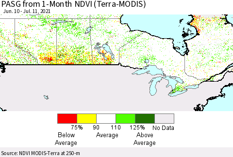Canada PASG from 1-Month NDVI (Terra-MODIS) Thematic Map For 7/4/2021 - 7/11/2021