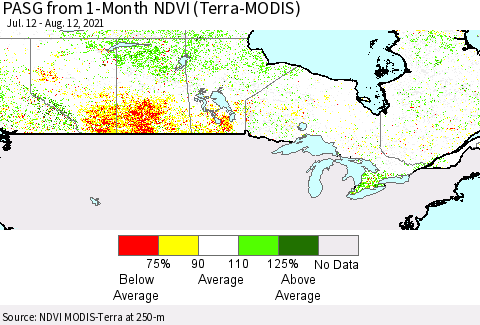 Canada PASG from 1-Month NDVI (Terra-MODIS) Thematic Map For 8/5/2021 - 8/12/2021