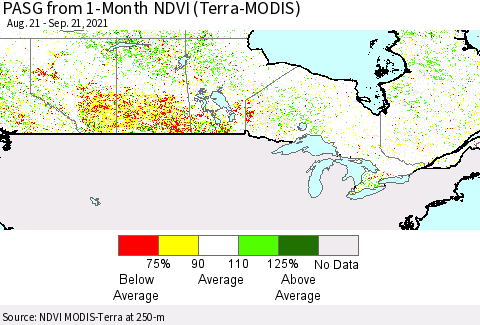 Canada PASG from 1-Month NDVI (Terra-MODIS) Thematic Map For 9/14/2021 - 9/21/2021