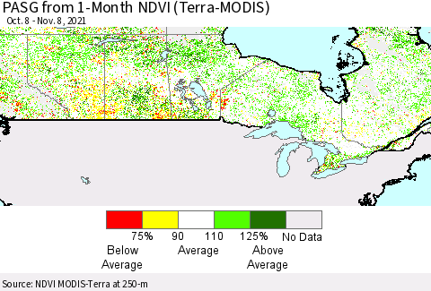 Canada PASG from 1-Month NDVI (Terra-MODIS) Thematic Map For 11/1/2021 - 11/8/2021
