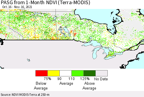 Canada PASG from 1-Month NDVI (Terra-MODIS) Thematic Map For 11/9/2021 - 11/16/2021