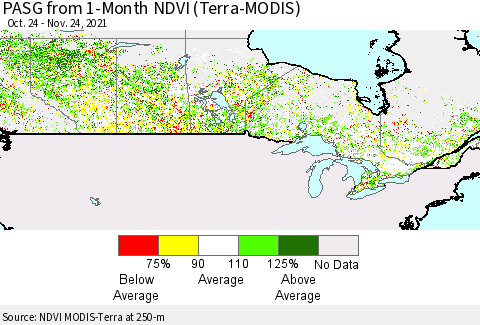 Canada PASG from 1-Month NDVI (Terra-MODIS) Thematic Map For 11/17/2021 - 11/24/2021