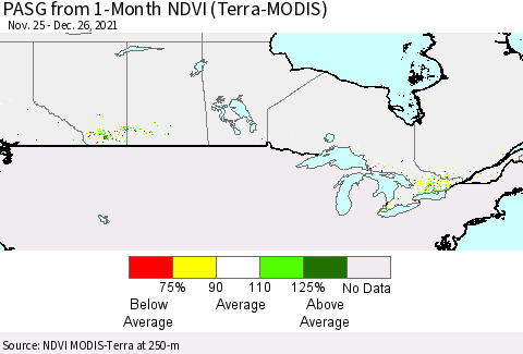 Canada PASG from 1-Month NDVI (Terra-MODIS) Thematic Map For 12/19/2021 - 12/26/2021