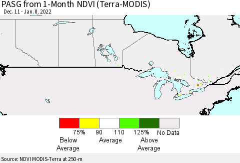 Canada PASG from 1-Month NDVI (Terra-MODIS) Thematic Map For 1/1/2022 - 1/8/2022