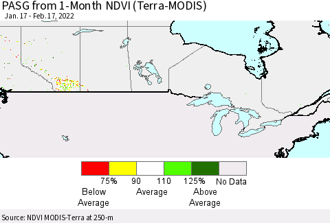 Canada PASG from 1-Month NDVI (Terra-MODIS) Thematic Map For 2/10/2022 - 2/17/2022