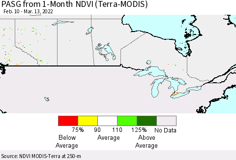 Canada PASG from 1-Month NDVI (Terra-MODIS) Thematic Map For 3/6/2022 - 3/13/2022