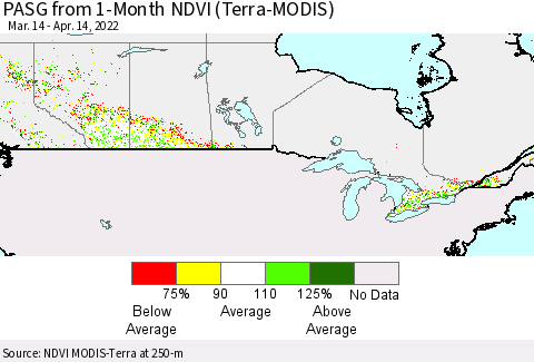 Canada PASG from 1-Month NDVI (Terra-MODIS) Thematic Map For 4/7/2022 - 4/14/2022