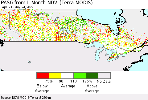 Canada PASG from 1-Month NDVI (Terra-MODIS) Thematic Map For 5/17/2022 - 5/24/2022