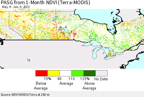 Canada PASG from 1-Month NDVI (Terra-MODIS) Thematic Map For 6/2/2022 - 6/9/2022