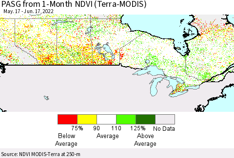 Canada PASG from 1-Month NDVI (Terra-MODIS) Thematic Map For 6/10/2022 - 6/17/2022