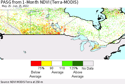 Canada PASG from 1-Month NDVI (Terra-MODIS) Thematic Map For 6/18/2022 - 6/25/2022