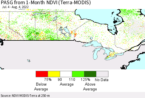 Canada PASG from 1-Month NDVI (Terra-MODIS) Thematic Map For 7/28/2022 - 8/4/2022