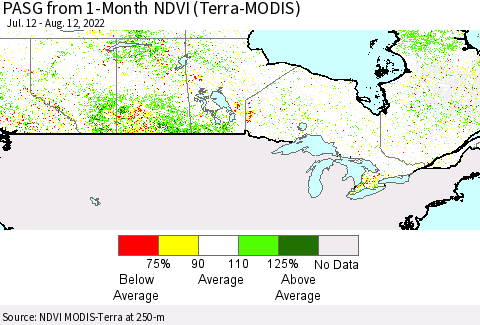 Canada PASG from 1-Month NDVI (Terra-MODIS) Thematic Map For 8/5/2022 - 8/12/2022