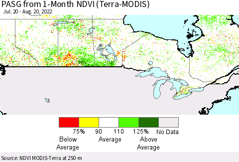 Canada PASG from 1-Month NDVI (Terra-MODIS) Thematic Map For 8/13/2022 - 8/20/2022