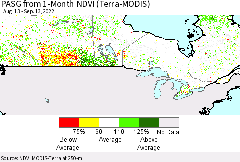 Canada PASG from 1-Month NDVI (Terra-MODIS) Thematic Map For 9/6/2022 - 9/13/2022