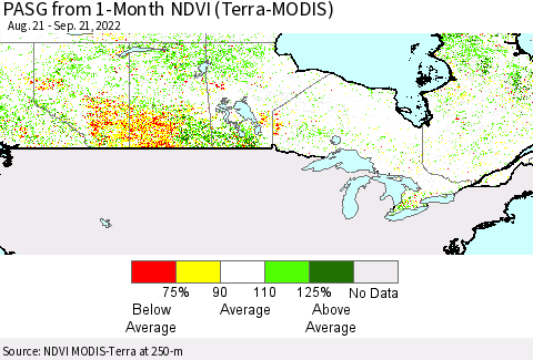 Canada PASG from 1-Month NDVI (Terra-MODIS) Thematic Map For 9/14/2022 - 9/21/2022
