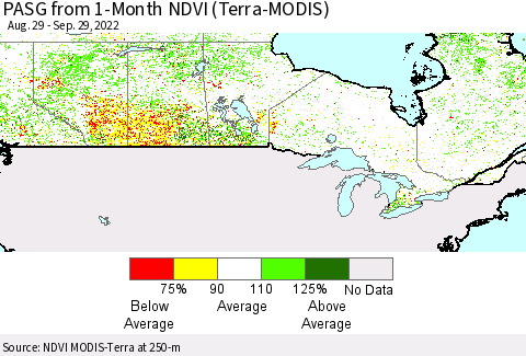 Canada PASG from 1-Month NDVI (Terra-MODIS) Thematic Map For 9/22/2022 - 9/29/2022