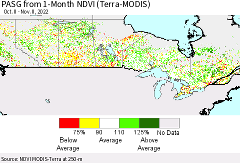 Canada PASG from 1-Month NDVI (Terra-MODIS) Thematic Map For 11/1/2022 - 11/8/2022