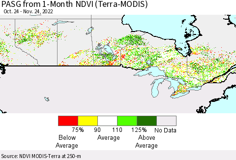 Canada PASG from 1-Month NDVI (Terra-MODIS) Thematic Map For 11/17/2022 - 11/24/2022