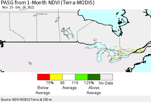 Canada PASG from 1-Month NDVI (Terra-MODIS) Thematic Map For 12/19/2022 - 12/26/2022