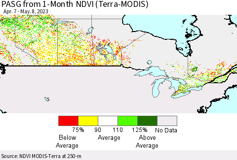 Canada PASG from 1-Month NDVI (Terra-MODIS) Thematic Map For 5/1/2023 - 5/8/2023