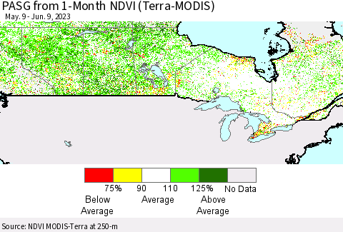Canada PASG from 1-Month NDVI (Terra-MODIS) Thematic Map For 6/2/2023 - 6/9/2023