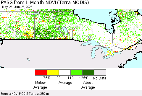 Canada PASG from 1-Month NDVI (Terra-MODIS) Thematic Map For 6/18/2023 - 6/25/2023