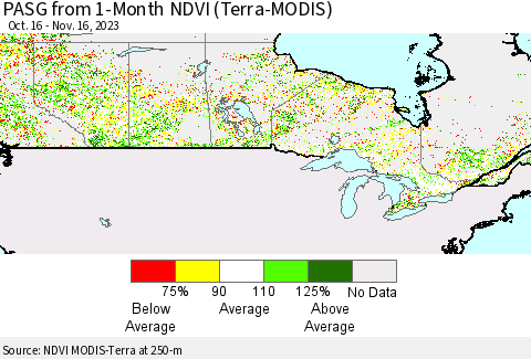 Canada PASG from 1-Month NDVI (Terra-MODIS) Thematic Map For 11/9/2023 - 11/16/2023
