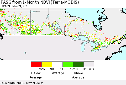 Canada PASG from 1-Month NDVI (Terra-MODIS) Thematic Map For 11/17/2023 - 11/24/2023