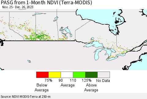 Canada PASG from 1-Month NDVI (Terra-MODIS) Thematic Map For 12/19/2023 - 12/26/2023