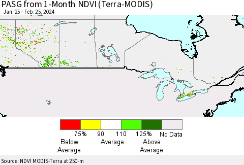 Canada PASG from 1-Month NDVI (Terra-MODIS) Thematic Map For 2/18/2024 - 2/25/2024