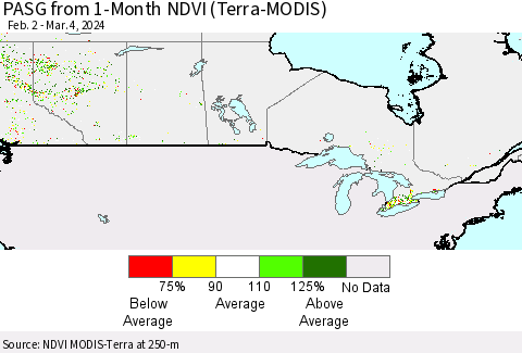 Canada PASG from 1-Month NDVI (Terra-MODIS) Thematic Map For 2/26/2024 - 3/4/2024