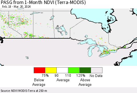 Canada PASG from 1-Month NDVI (Terra-MODIS) Thematic Map For 3/13/2024 - 3/20/2024