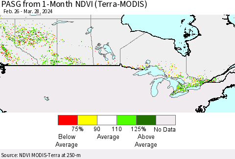 Canada PASG from 1-Month NDVI (Terra-MODIS) Thematic Map For 3/21/2024 - 3/28/2024