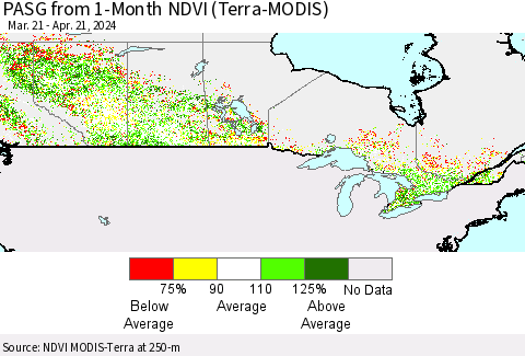 Canada PASG from 1-Month NDVI (Terra-MODIS) Thematic Map For 4/14/2024 - 4/21/2024