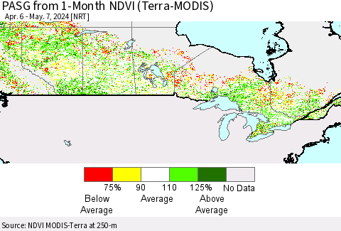 Canada PASG from 1-Month NDVI (Terra-MODIS) Thematic Map For 4/30/2024 - 5/7/2024
