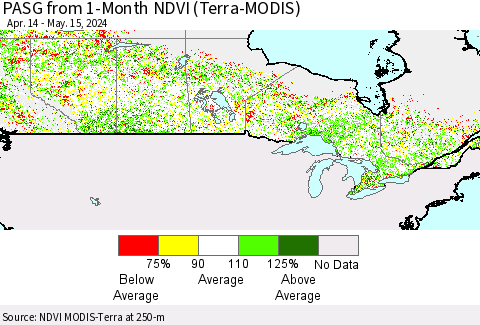 Canada PASG from 1-Month NDVI (Terra-MODIS) Thematic Map For 5/8/2024 - 5/15/2024