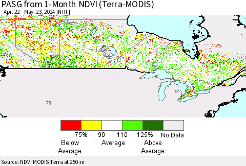 Canada PASG from 1-Month NDVI (Terra-MODIS) Thematic Map For 5/16/2024 - 5/23/2024