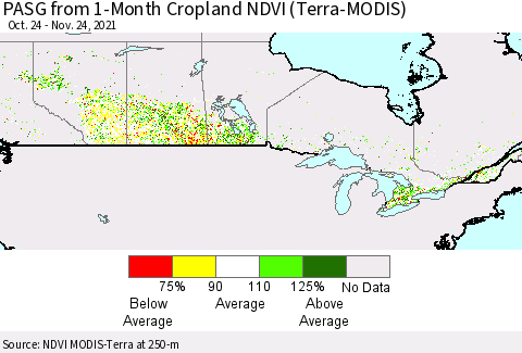 Canada PASG from 1-Month Cropland NDVI (Terra-MODIS) Thematic Map For 11/17/2021 - 11/24/2021