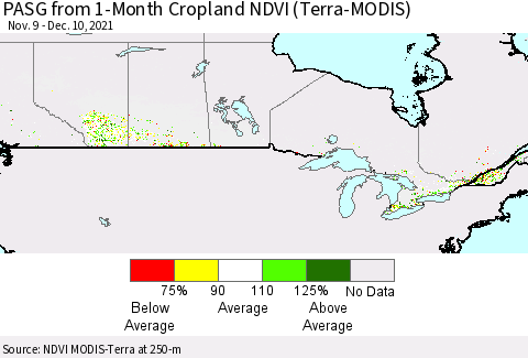 Canada PASG from 1-Month Cropland NDVI (Terra-MODIS) Thematic Map For 12/3/2021 - 12/10/2021