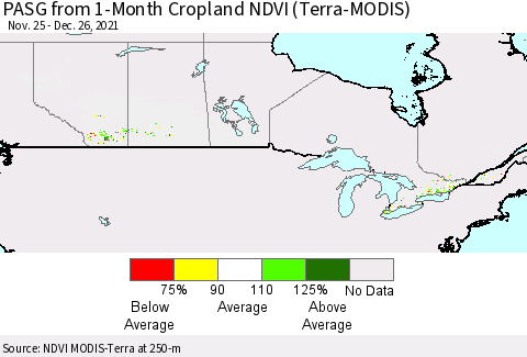 Canada PASG from 1-Month Cropland NDVI (Terra-MODIS) Thematic Map For 12/19/2021 - 12/26/2021