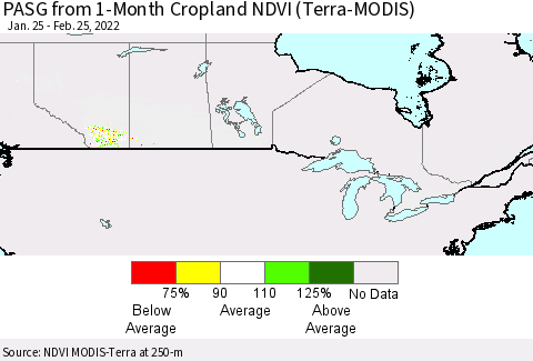 Canada PASG from 1-Month Cropland NDVI (Terra-MODIS) Thematic Map For 2/18/2022 - 2/25/2022